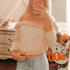 H&M light pink off the shoulder top